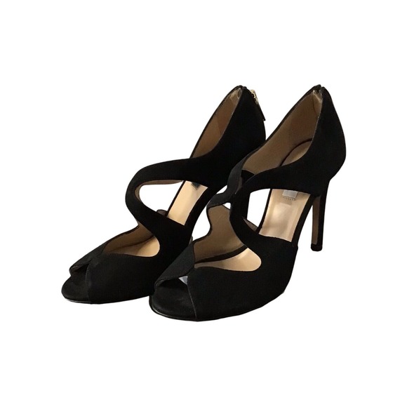 L.K. Bennett Designer Style Black Suede Open Toe Crafted In Italy Size 6.5 US‎